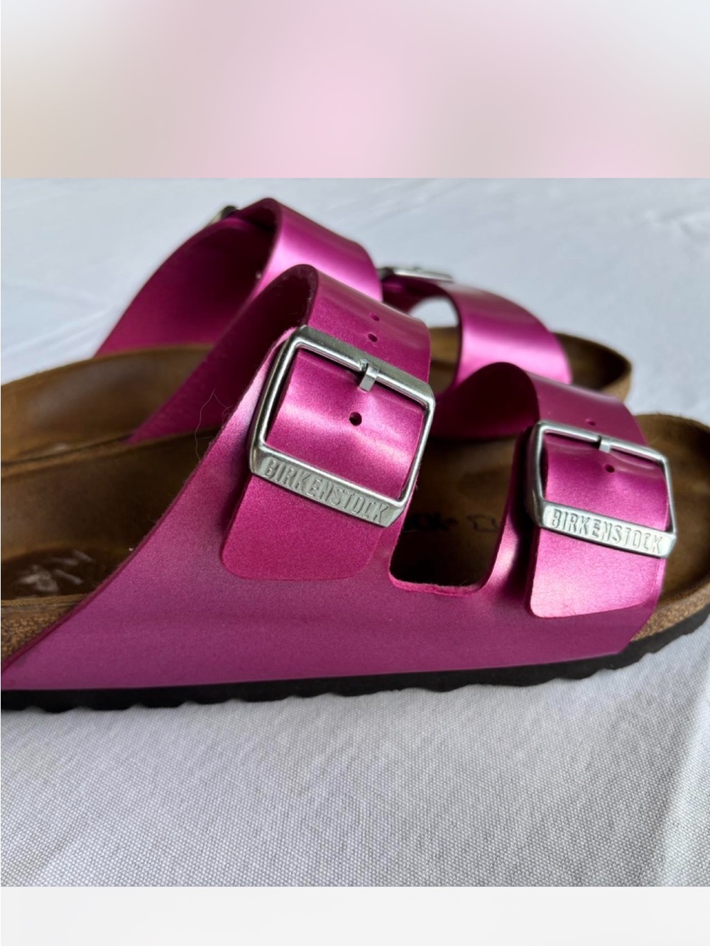 Birkenstock Arizona Metallic Fuchsia Dual-Buckle Sandal